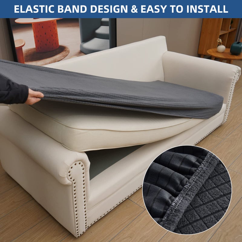 Eismodra Couch Cushion Covers Magic Stretch Sofa Slipcover for 3 Cushion Couch Dogs Pet L Shape 2 Seat Replacement Furniture Protector Dark Gray Length 37-53 inches(Only 1 Piece) - Image 4